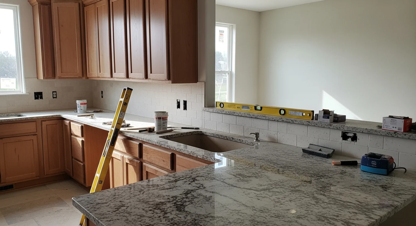 Modern kitchen with custom cabinets and tile backsplash
