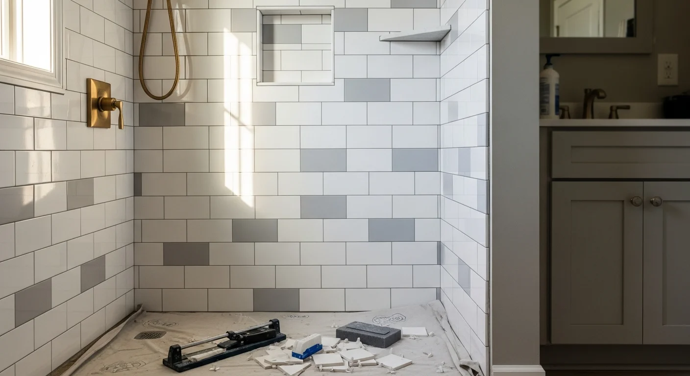 Detailed tile installation in bathroom shower